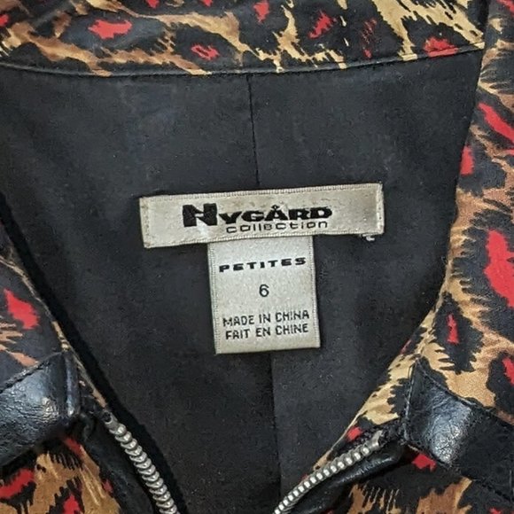 Vintage Nygard Petites animal-print blazer with leather trim size 6 EUC - Picture 8 of 10